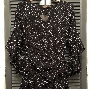 Ascot & Hart Bell sleeve wrap mini navy polka dot